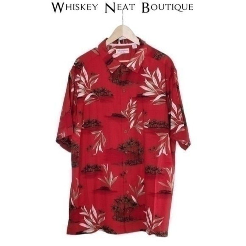 Caribbean Men's Red Hawaiian Floral Silk Blend Camp Shirt - XLT - NWOT  8 0048